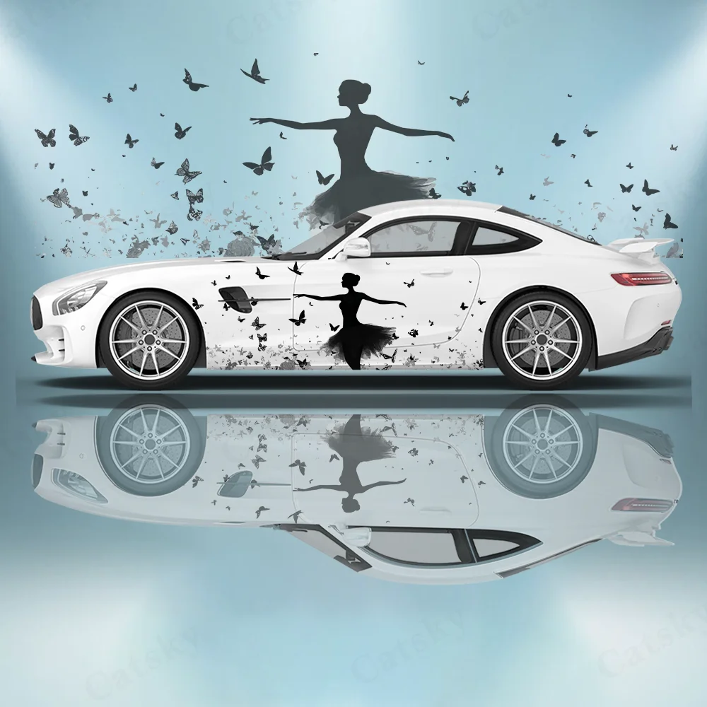 Fairy with Butterflies Dancing Car Vinyl Wraps Decal Self-adhesive PVC Sticker Suitable for Trucks SUV Decor Auto Accessories