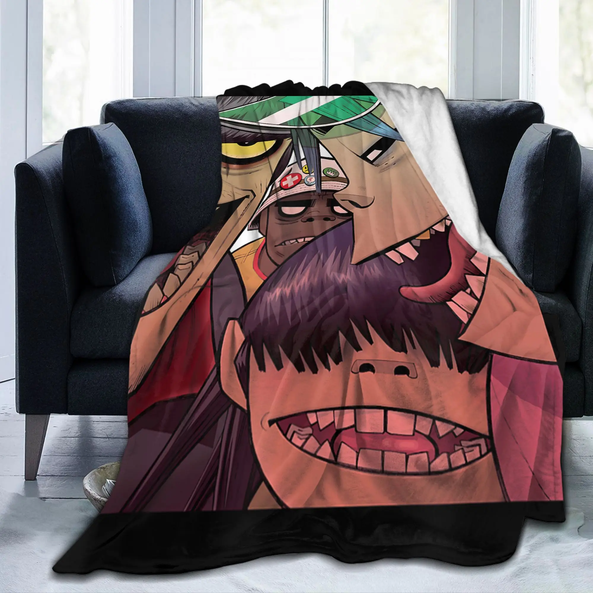 Gorillaz Photo Slide  Blanket Music Band Punk Rock Flannel Throw Blanket Bedspreads Printed Ultra-Soft Multifunction Thin Quilt