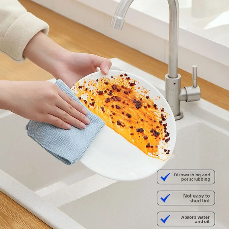 Утолщенное кухонное полотенце из ультратонкого волокна 20*20 см — многоразовая впитывающая салфетка двойного назначения для сухой и влажной уборки дома