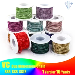 10 Yards Glass crystal Strass Rhinestone Cup Chain Sew On Diamond Glue-On Close Chains Glitter Trim Cup Chain sew on Garment G12