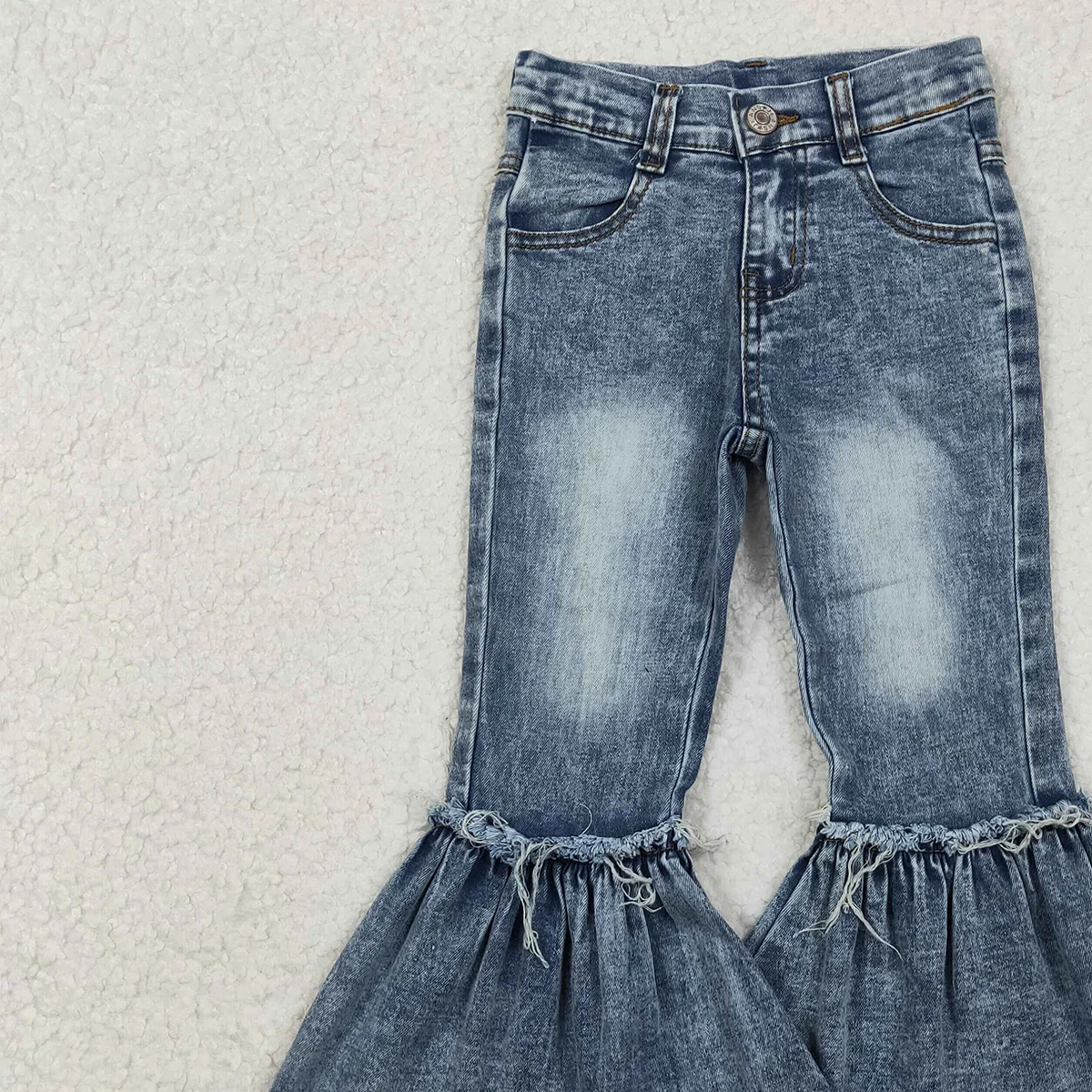 سروال جينز مضيئة مغسول باللون الأزرق الفاتح للفتيات الصغيرات ملابس جينز مبيضة باللون الأزرق الداكن للفتيات #6