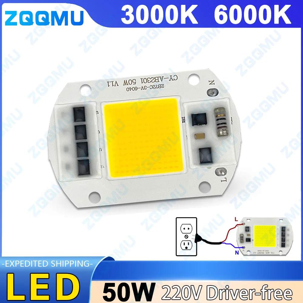 50W LED COB Chip No Driver Required Floodlight Spotlight 6000K White 3000K Warm White Lamp Bead Lighting for Home Office Outdoor