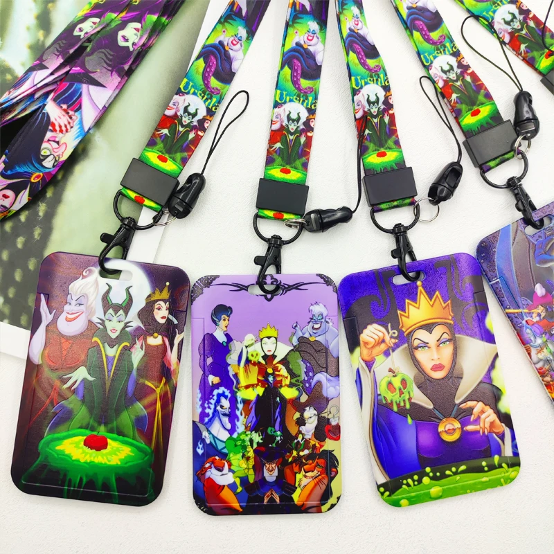 Disney Villains Card Holder Evil Queen Neck Strap Lanyards Keychain ID Bus Credit Card Pass Hang Rope Lariat Keyrings Lanyard