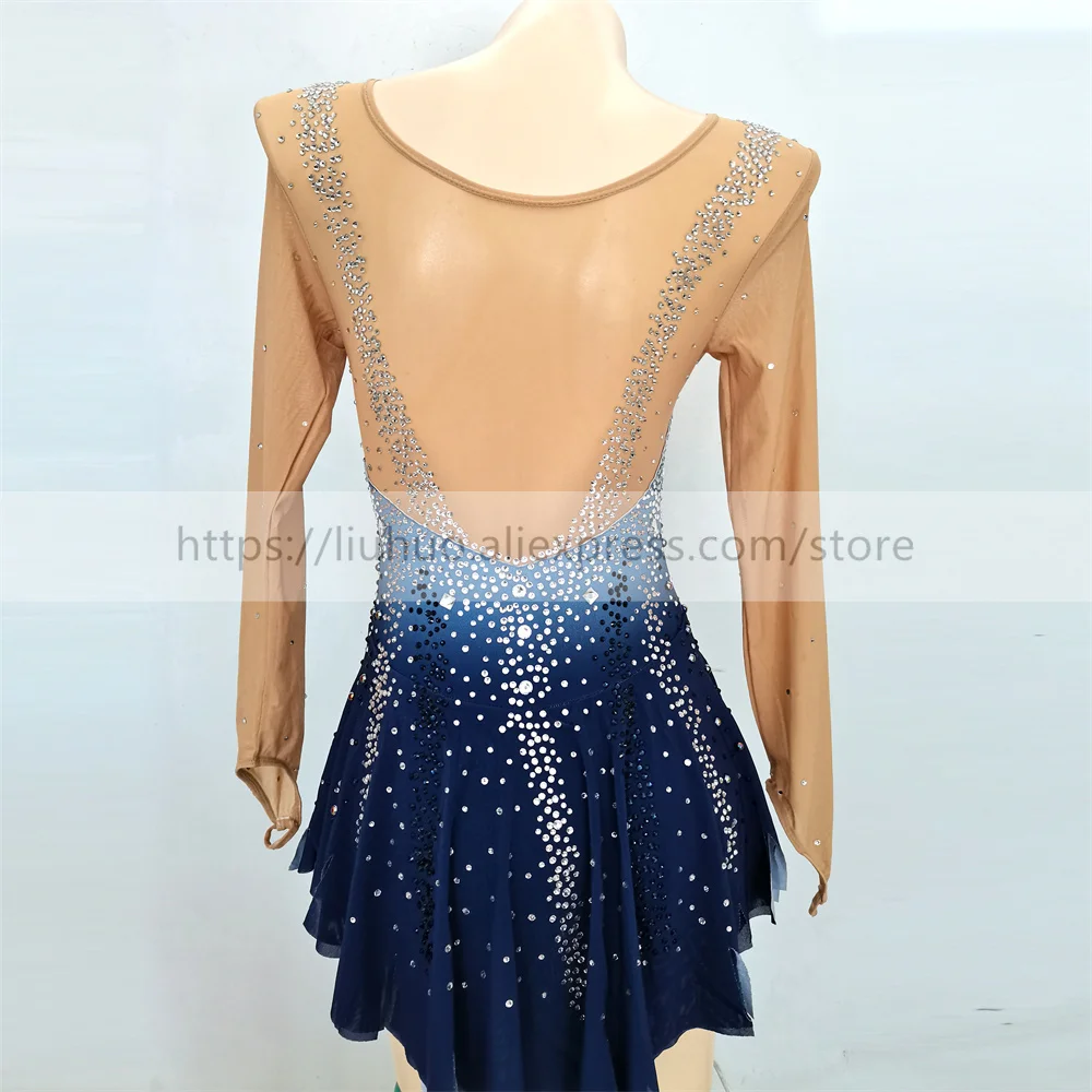 LIUHUO النساء الكبار فتاة تخصيص زي الأداء المنافسة يوتار الجليد الشكل التزلج فستان الأسطوانة التدرج رمادي المراهقين