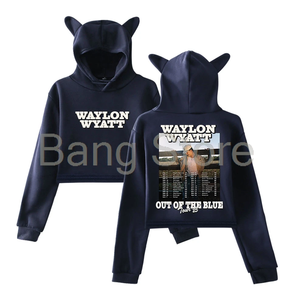Waylon Wyatt Out of the Blue Tour 2025, Katzenohr-Hoodie, Damen-Langarm-Sweatshirt, weiblich, lässig, Streetwear, bauchfreie Tops