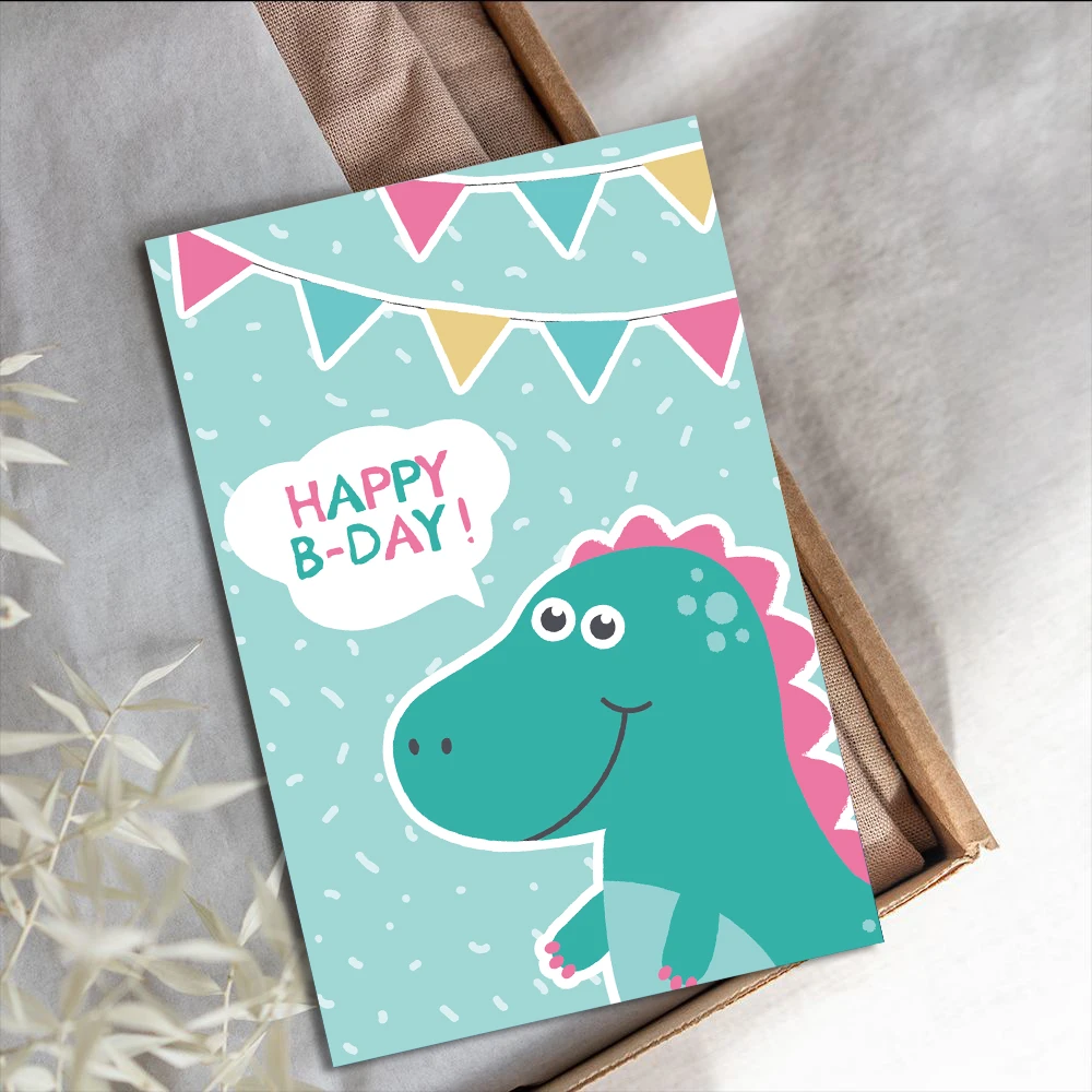 10ชิ้นสติกเกอร์ไดโนเสาร์น่ารักโปสเตอร์วันเกิดคอสเมติกส์คอลล์คอฟฟี่ฮาราจูกุสำหรับห้องของขวัญการ์ดติดผนัง