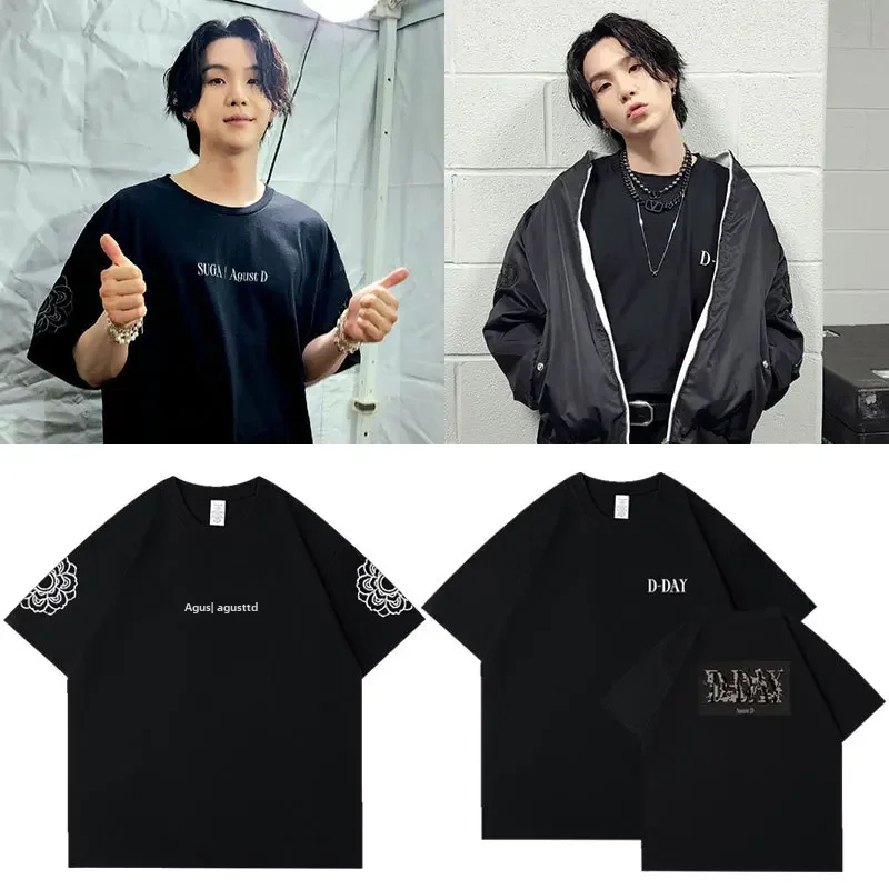 Suga Agust D-day-Camiseta de manga corta para concierto, ropa holgada con cuello redondo, diseño estampado, mercancía para Festival de Música