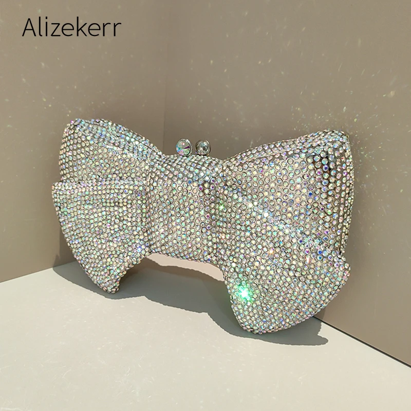 

Alizekerr вечерние сумки с бантом и кристаллами, женские стильные сверкающие бриллиантовые металлические клатчи, кошельки и сумки высокого качества для свадебной вечеринки