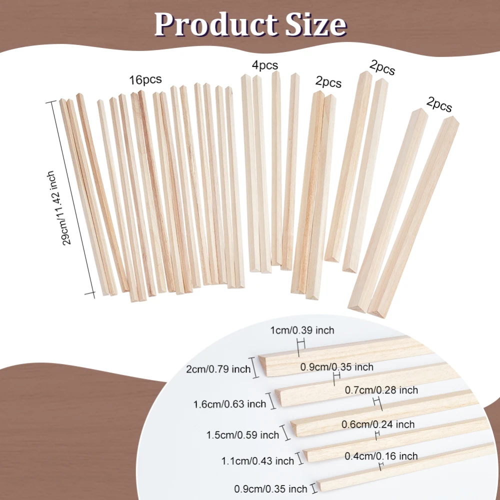 100 stuks houten stokken vierkant, 30 cm x 5 mm houten pluggen van