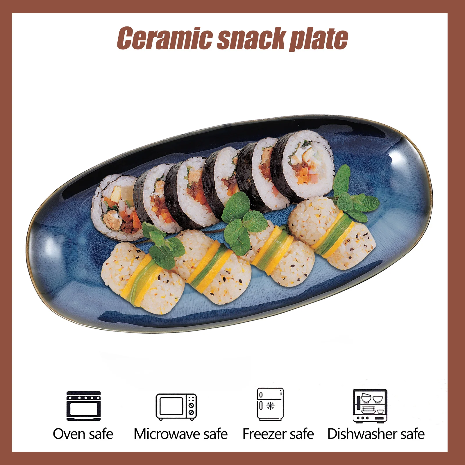 

Ceramic Sushi Plate Blue Large Premium Serving Tray for Home Restaurant Hotel Food Snack Fruit Dish Sushi Plate