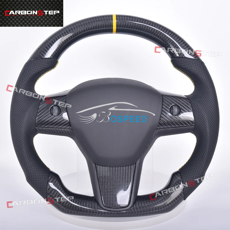 New Style For Tesla Model X S 3 Y Yoke Carbon Fiber Steering Wheel Car Plaid Full Black Leather Heating Upgrade Custom