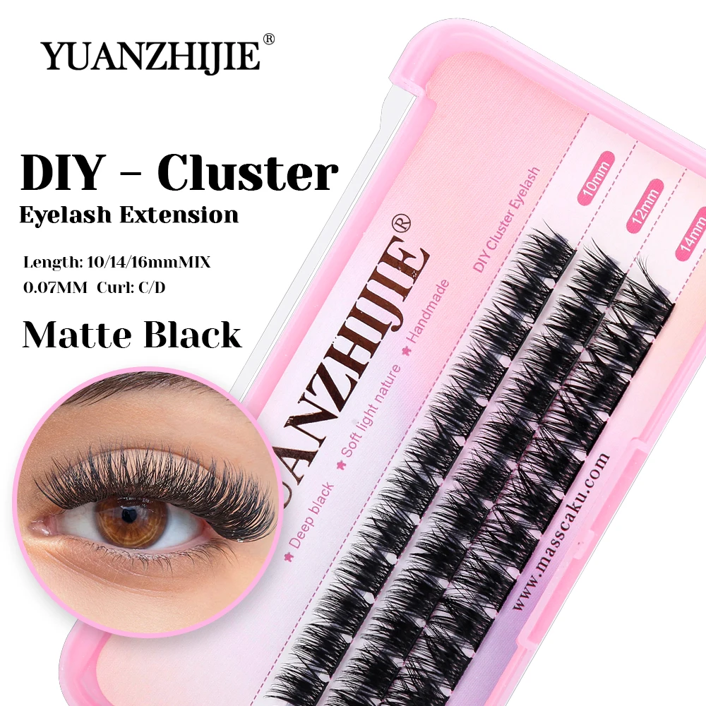 Nueva llegada YUANZHIJIE C D Curl mate negro oscuro segmentado pestañas híbridas ligero hecho a mano DIY grupos suministros de pestañas