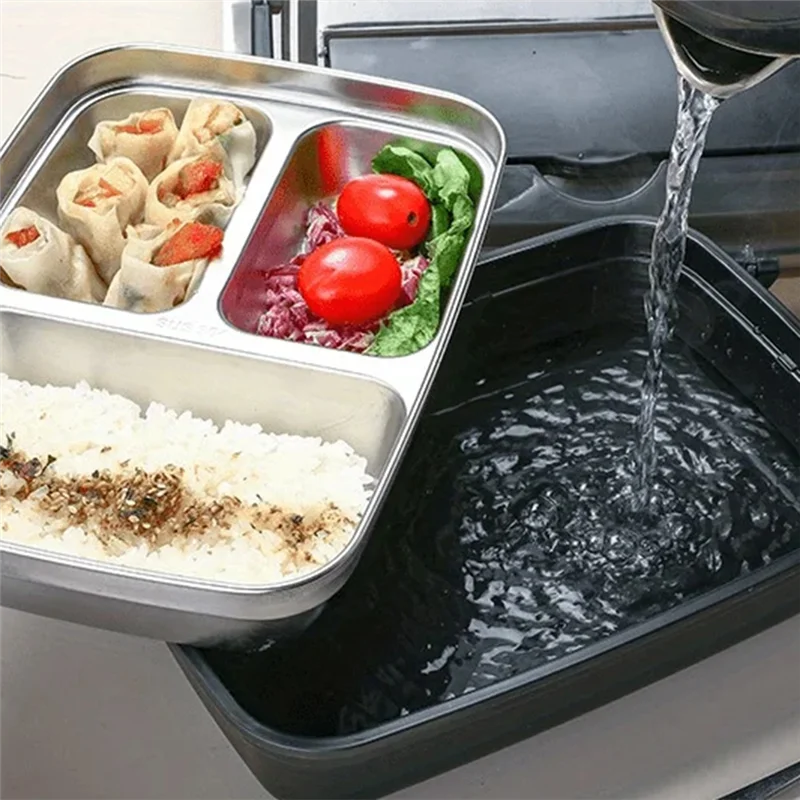AAAN-Easy-Clean Container For Students & Office Workers,Leak-Proof Stainless Steel Lunch Box With 3 Compartments
