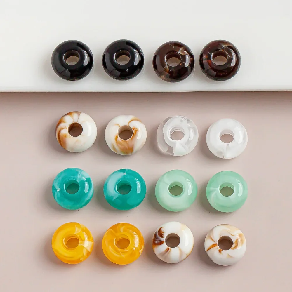 Resin large hole beads flat smudged straight hole beads pendants clothing swimwear accessories pendants DIY jewelry accessories.
