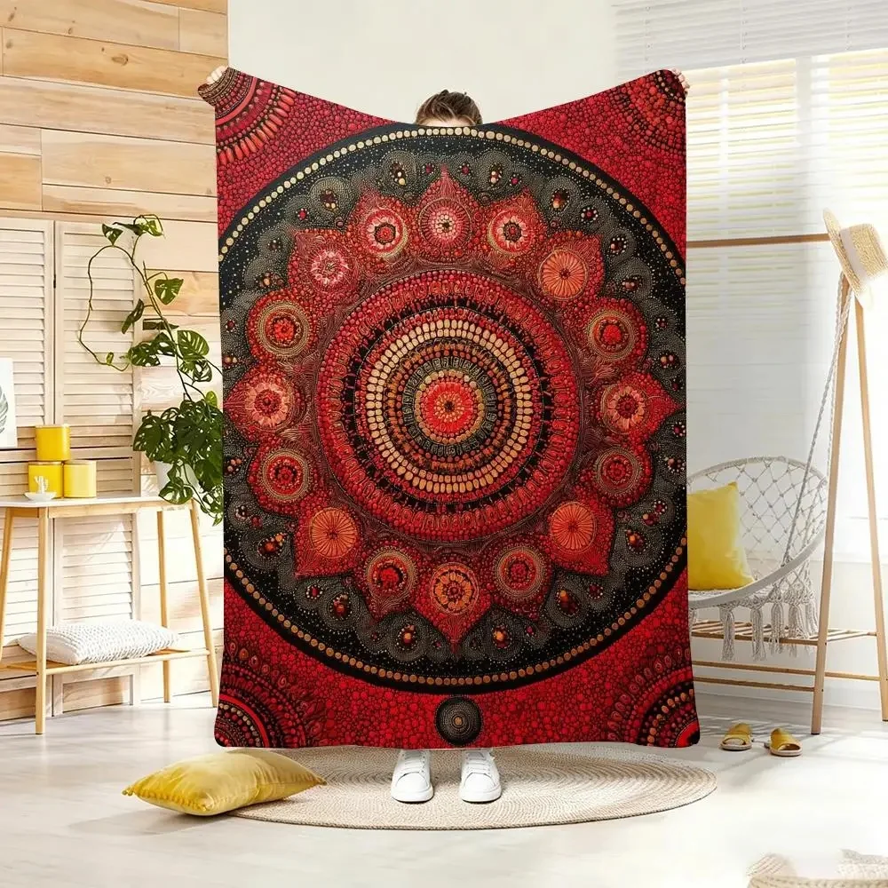 Boho Mandala Ethnic Floral Flannel Throw Blanket Multi‑Pattern Soft Cozy Lightweight Plush Blanket for Sofa Bed Couch Home Decor
