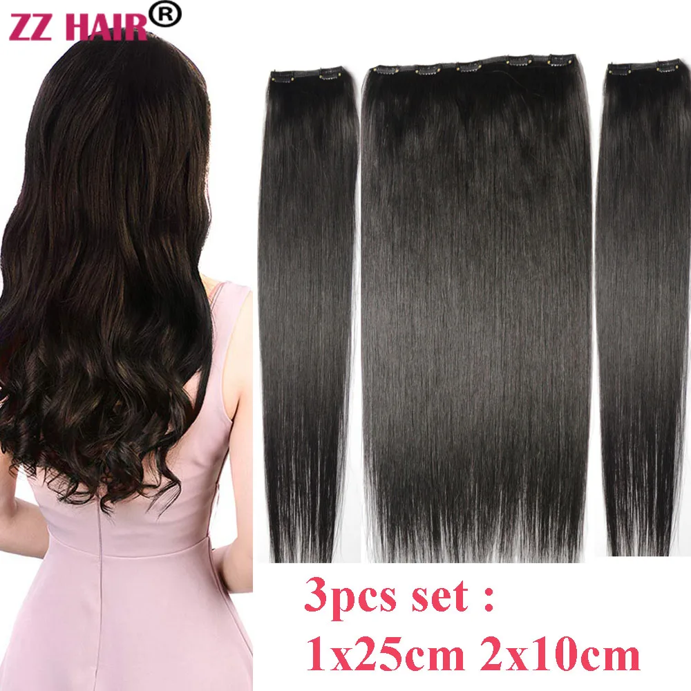 

ZZHAIR 100% Brazilian Human Remy Hair Extensions 16"-24" Clips-in Three Pieces 3pcs Set 80g-100g 1x25cm 2x10cm Natural