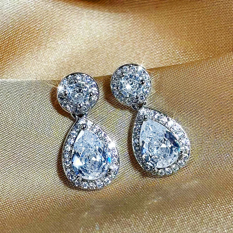 Huitan Gorgeous Drop Earrings for Women Shiny Luxury Waterdrop Cubic Zirconia Ear Accessories Fashion Wedding Bride Jewelry Gift