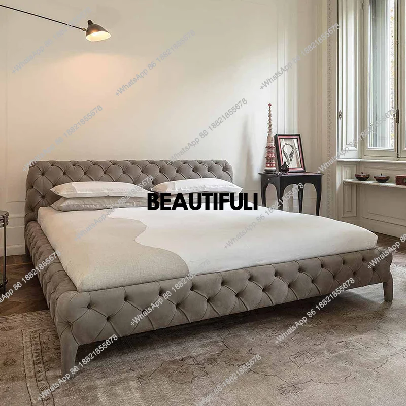 

Fabric Frame Double Bed Modern Frame Queen Design King Size Double Bed Luxury Space Saving Lit 2 Personnes Furniture For Bedroom