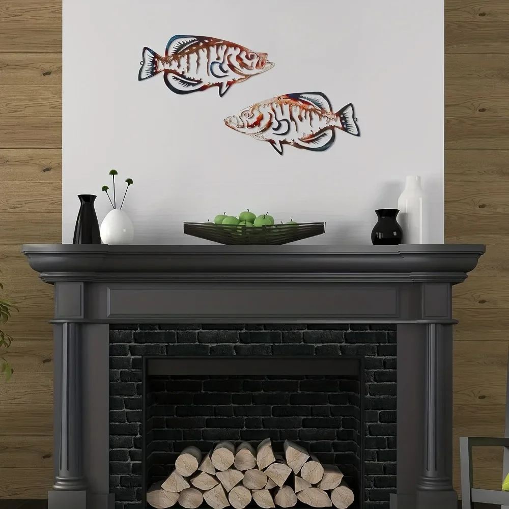 CIFBUY Iron Wall Art Fish Metal 2Pcs Rustic Vintage Sculpture For Living Room Bedroom Farmhouse Garden Home Decor Sign Gift