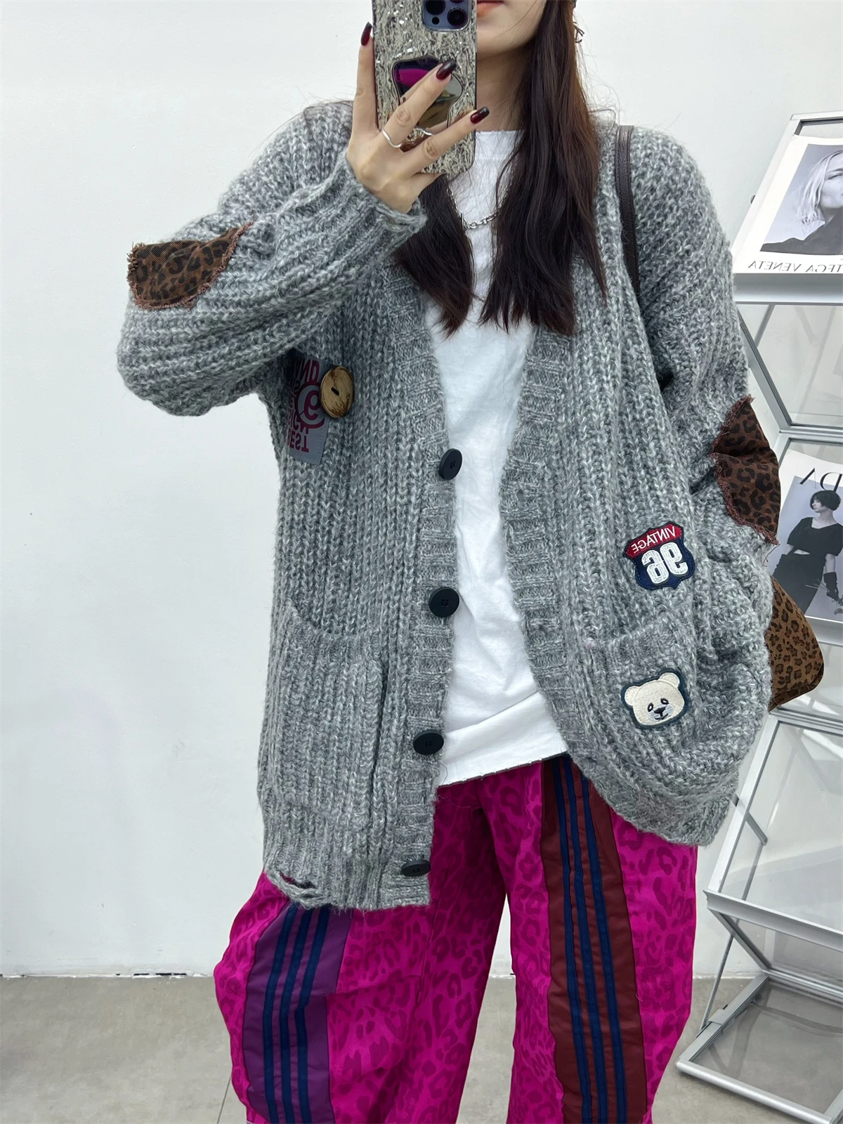 Korean Version Loose Single-breasted Knitted Sweater Cardigan Women Autumn Winter New College Style Simple High-end V Neck Coat