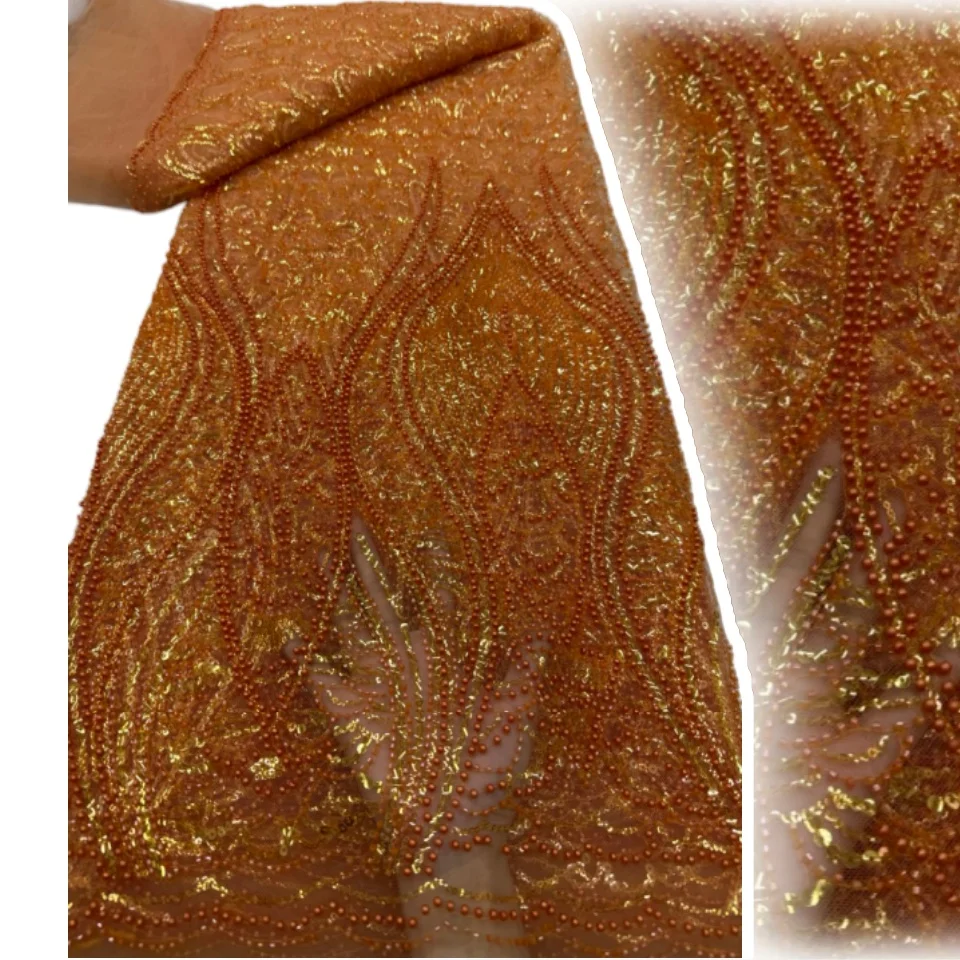 

5 ярдов африканского кружевного полотна с бисером для жениха, нигерийское кружево с пайетками 2026 года для женских свадебных и праздничных платьев, для шитья, 2388