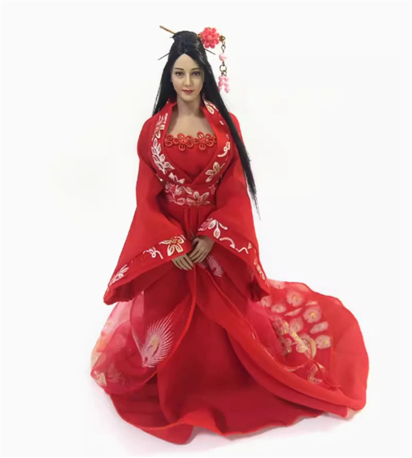 Gaun Merah Klasik Skala 1/6 Pakaian Hanfu Wanita Cina Rok Kuno Model Pakaian Cocok untuk Figur Aksi Tentara 12 inci