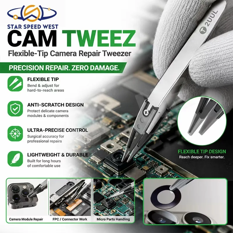 2UUL TW41 CAMTWEEZ Flexible Tip Anti Scratch Camera Repair Tweezer Precision Tool for Phone Sensor Lens Cleaning Lightweight