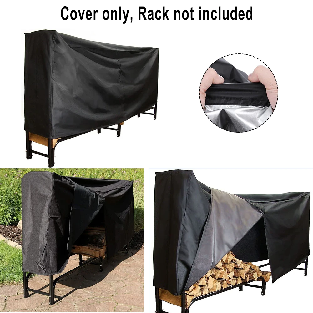 8ft Waterproof Firewood Cover for Lumber Log Rack Outdoor Storage Holder with Reinforced Handles and Dual Air Vents