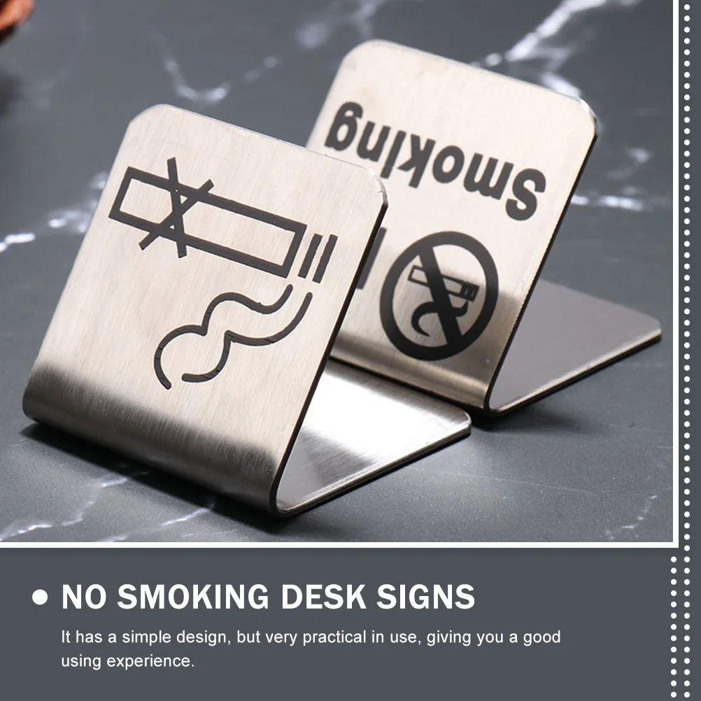No Smoking Sign Non-smoking Table Desktop Double Side Signs Stainless Steel Simple for Home