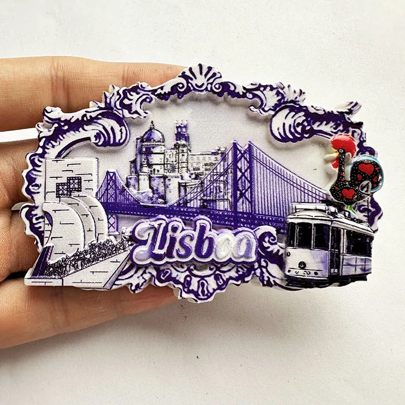

Lisbon tourism souvenir creative scenery, 3D hand-painted refrigerator magnet, office, home kitchen decoration gift