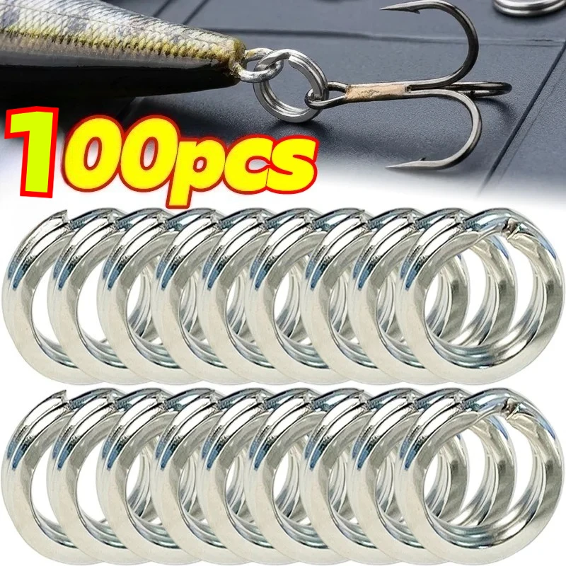 Fishing Lure Split Rings Stainless Steel Double Loop Flat Connector Rustproof Heavy Duty Quick Change for Hook Bait Tackle