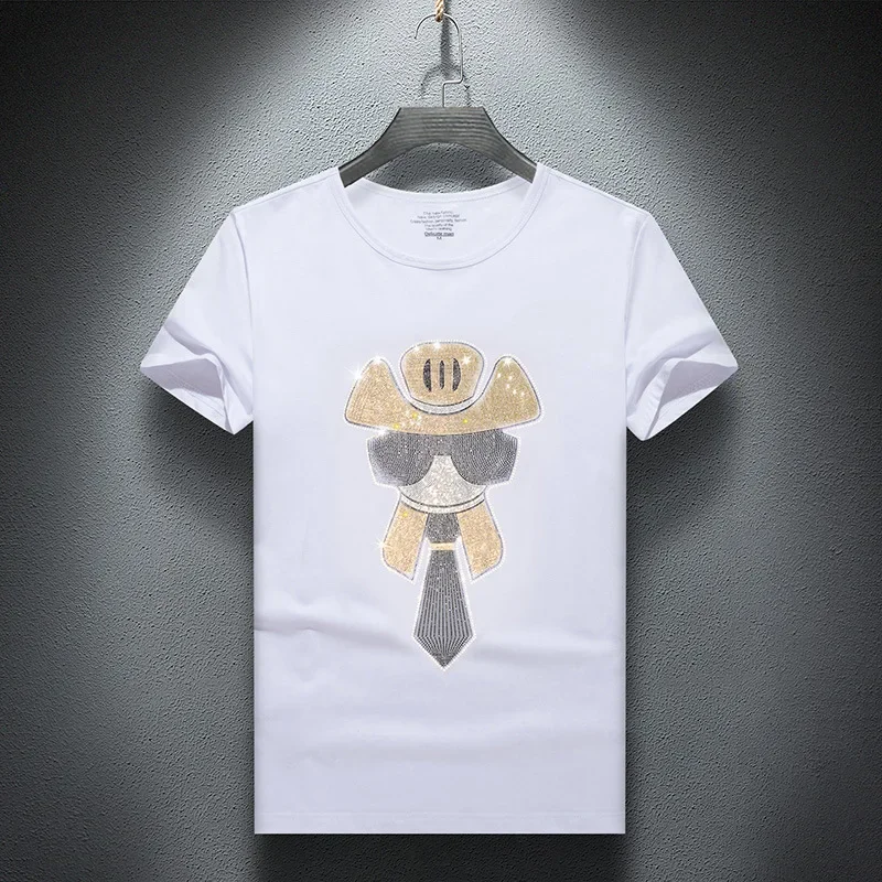 2025 Character Rhinestones T Shirts Men Fashion Clothing Streetwear Modal Cotton Slim O Neck Short Sleeve T-shirt Plus Size 7XL