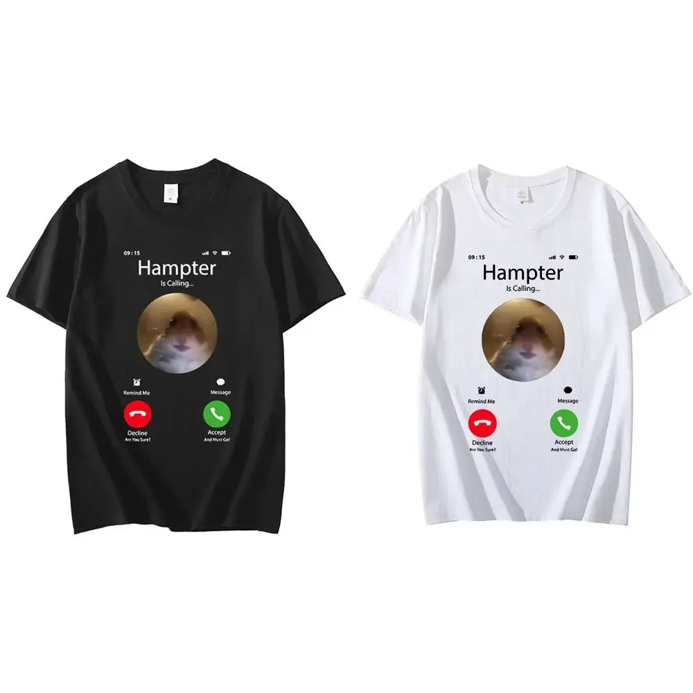 

New Dank Meme Hampter Calling Short Sleeve Fashion 90s Hamster Staring Front Camera T-shirt Oversized Cute Streetwear