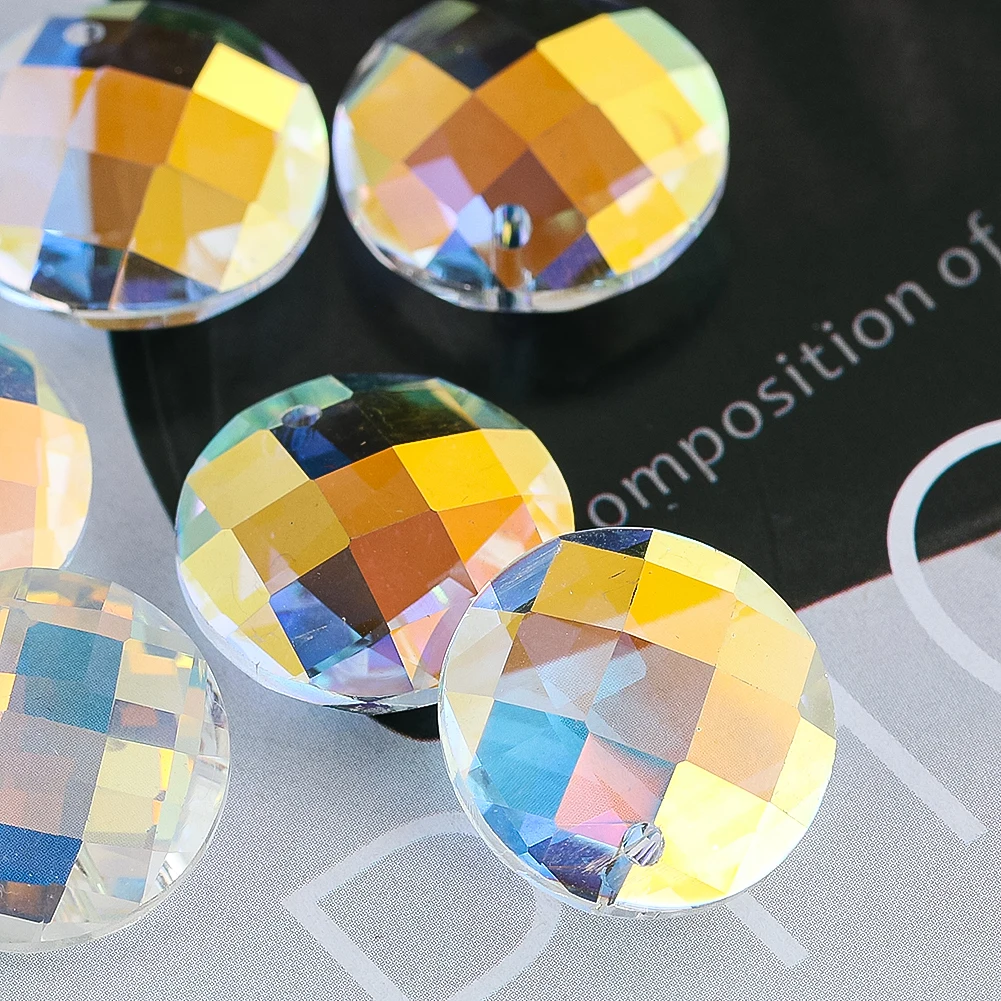 10PC 18mm AB colore cerchio fori rotondi prisma Flatback vetro cristallo Laser griglia sfaccettata arcobaleno Suncatcher lampadario gioielli Bead