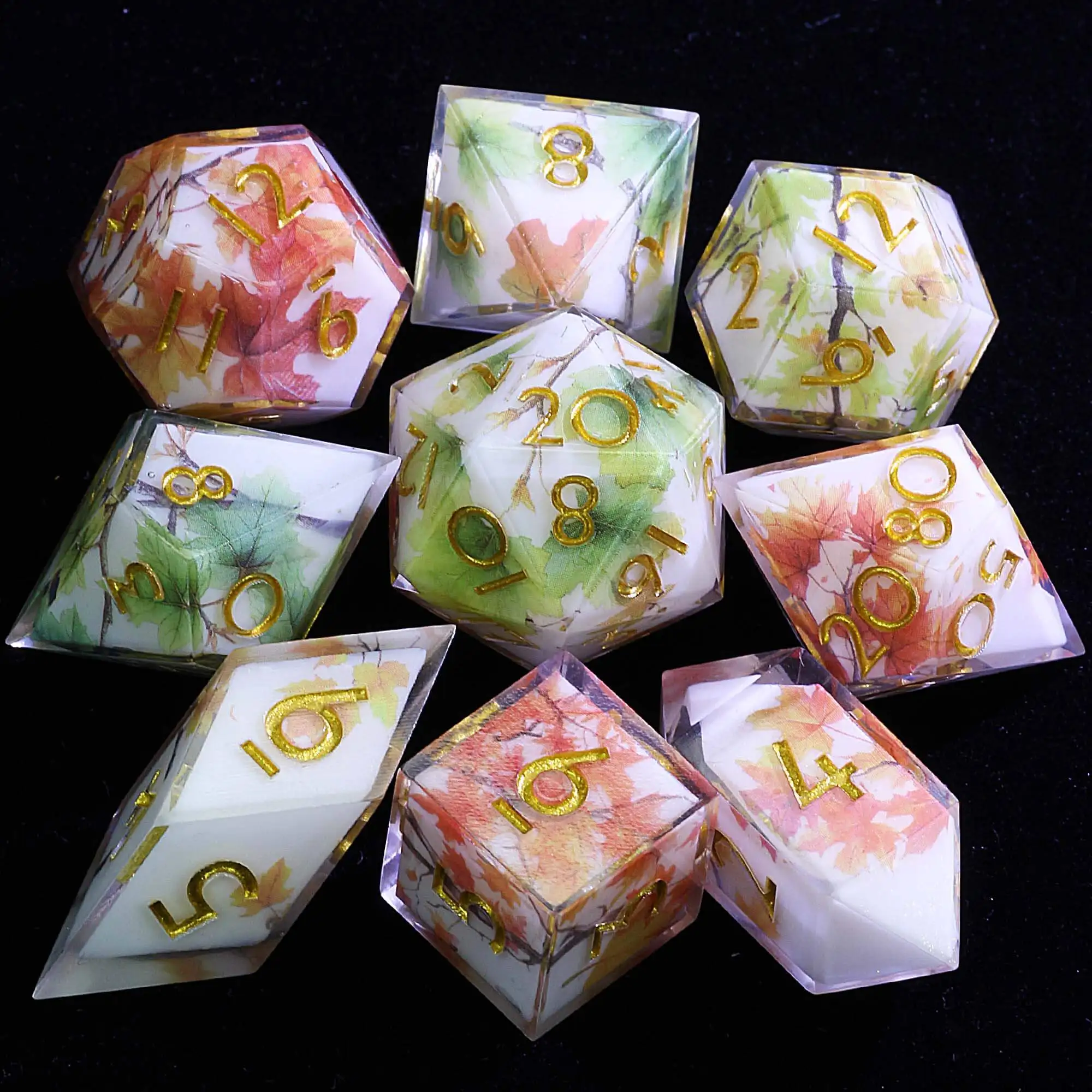 

9 Polyhedral Resin D and D Sets of Dice Red Maple