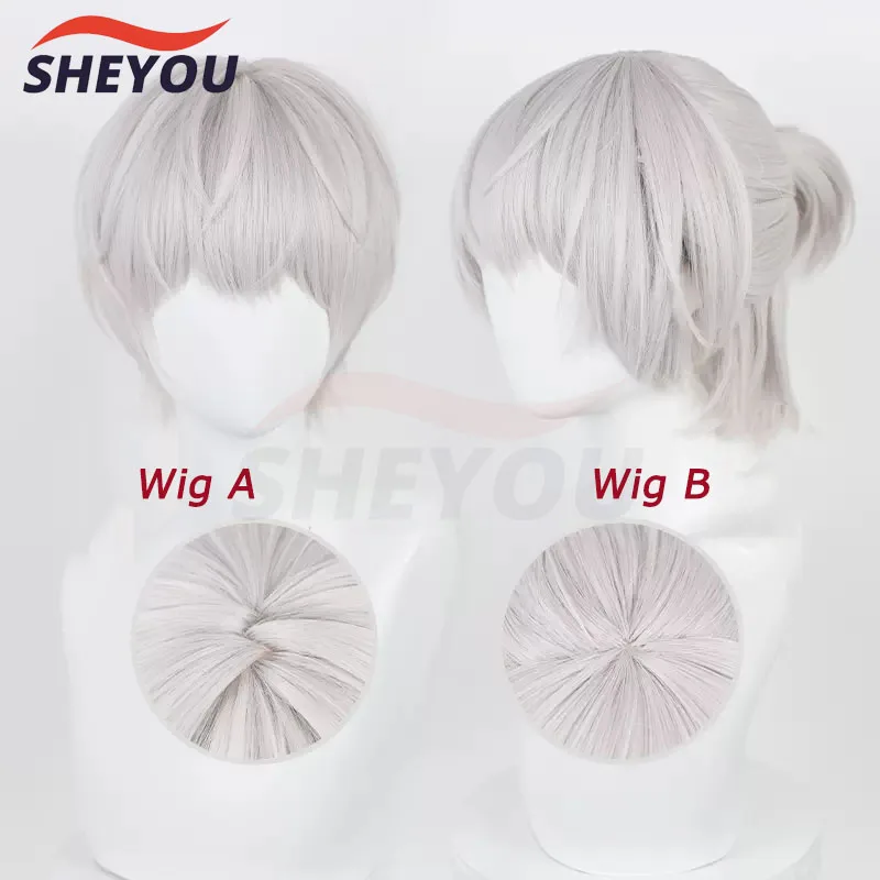 

New! Sariel Cosplay Wig Game Light and Night 2 Styles Mixed Silver White Heat Resistant Synthetic Halloween Hair Wigs + Wig Cap