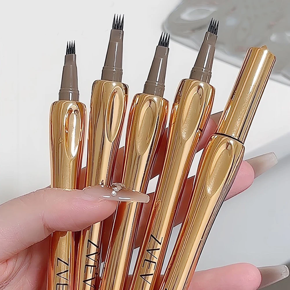 4 Forks 3D Wild Eyebrow Pencil Lasting Waterproof Eyebrow Pen Liquid Brown Gray Eyebrow Tattoo Pen Brow Styling Cosmetics