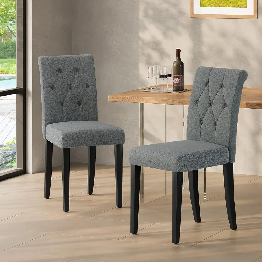 Padded dining chair set of 4, button down padded dining chair, solid wood legs, modern fabric side chair, restaurant hotel