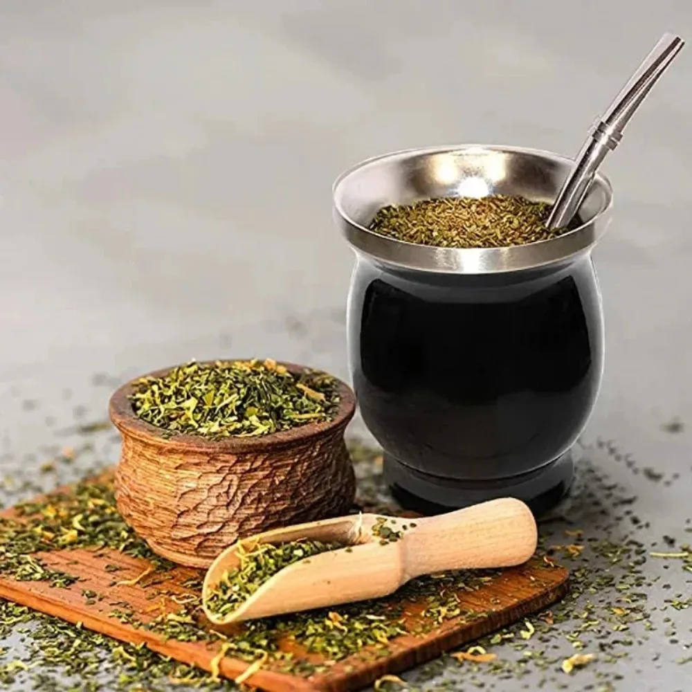 Stainless Steel Yerba Mate Cup Argentine Yerba Mate Gourd with Bombillas and Cleaning Brush Double Walled Tea Cup Set