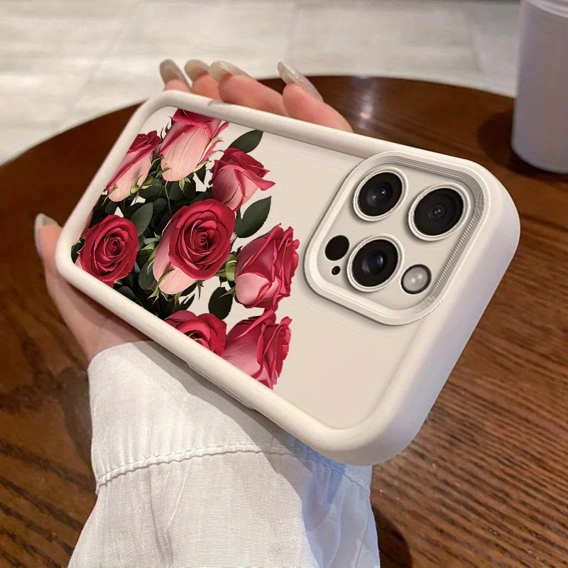 เคสโทรศัพท์ลายดอกกุหลาบสีแดงสุดสร้างสรรค์ เหมาะสำหรับ iPhone 17 16 15 14 13 12 11 Pro/Max/Plus ป้องกันการตกกระแทกและกันแรงสั่นสะเทือน