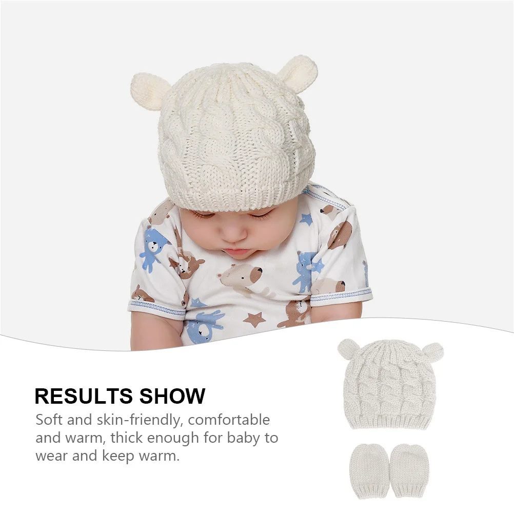 1 مجموعة الطفل محبوك قبعة وقفازات الشتاء الدافئة الحياكة قبعة سميكة لينة قبعة تدفئة لخريف الاطفال القبعات الصوفية الطفل محبوك قبعة