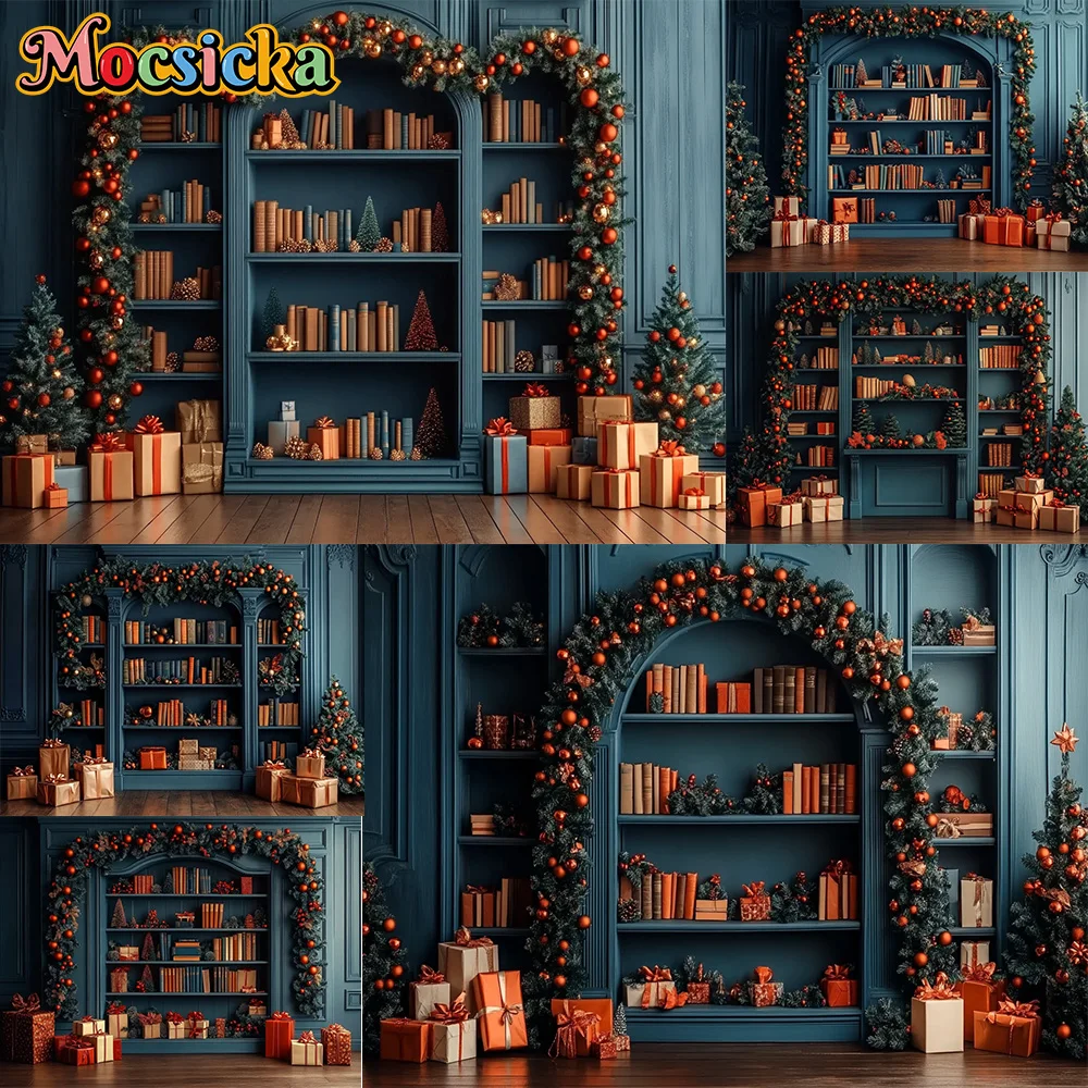 

Mocsicka Photography Backdrop Christmas Gift Arch Floral Decoration Family Xmas Holiday Portrait Backgrounds For Photographs