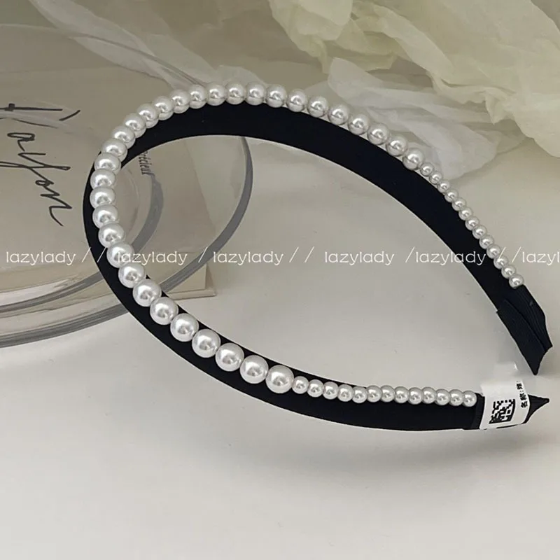 Black White Double Layer Pearl Hair Bands Headbands Classic Elegant French Velvet Pearl Beaded Hair Accessories Hair Hoops Set