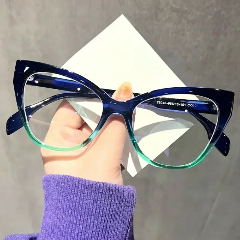 Women's Cat Eye Flat Mirror Glasses Fashionable Triangle Frame Anti Blue Light  Glasses Man Computer Eyeglasses Plain Eyewear