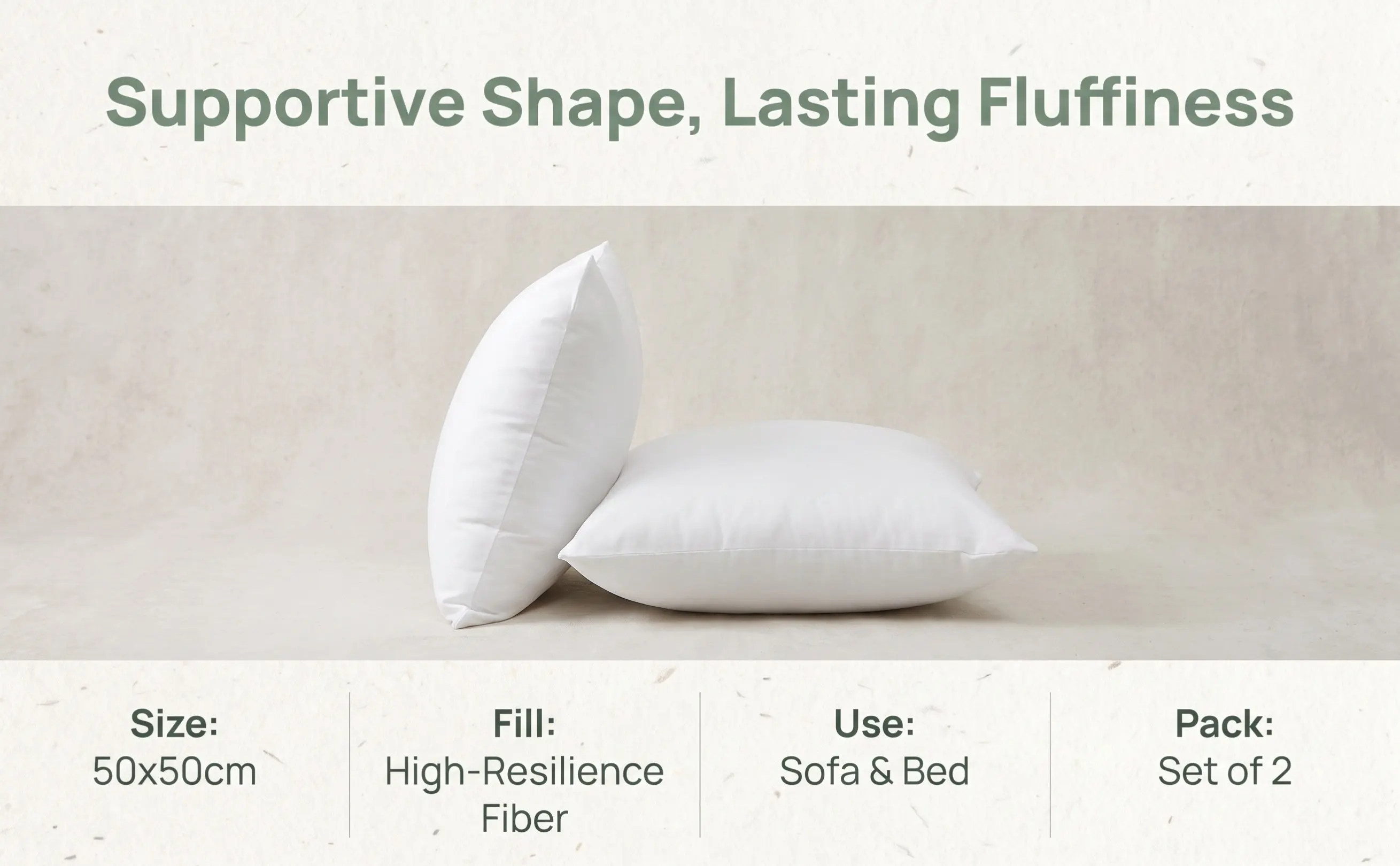 White Square Pillow Inserts 50x50cm – Premium Shape-Retaining Cushion Fillers for Living Room, Bedroom & Couch