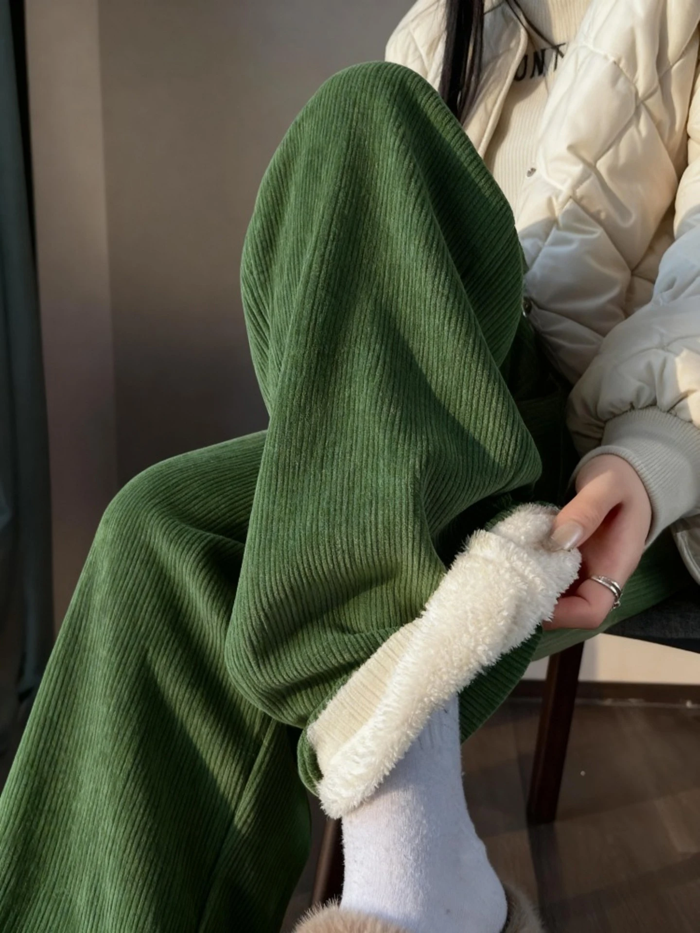 

Женские зимние брюки из вельвета с высокой талией, широкими штанинами, на флисовой подкладке, прямого кроя, маленький размер, брюки из овечьего вельвета