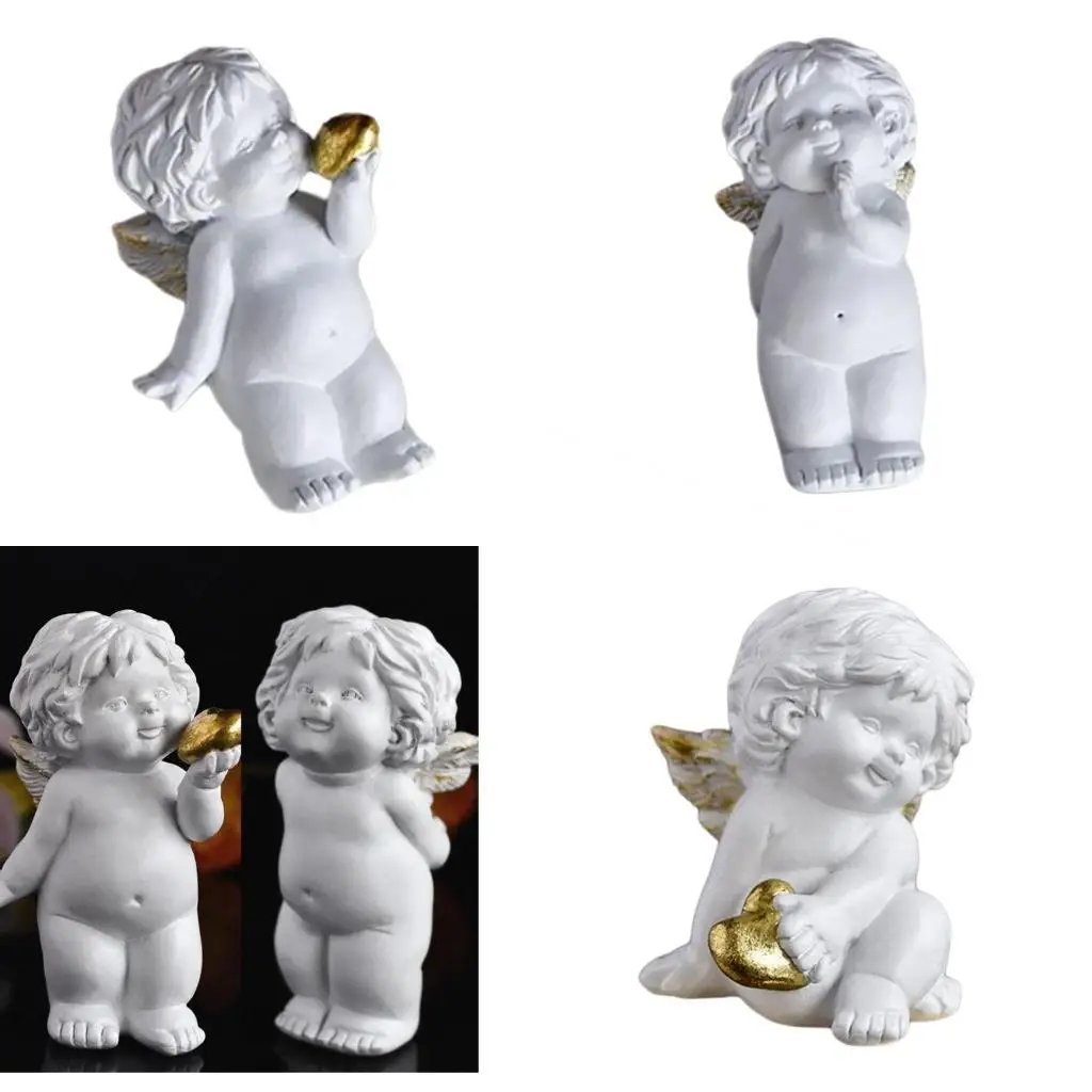 

E8BD Baby Angelic Holding Heart Resins Statue Decors for Valentines Day Gift