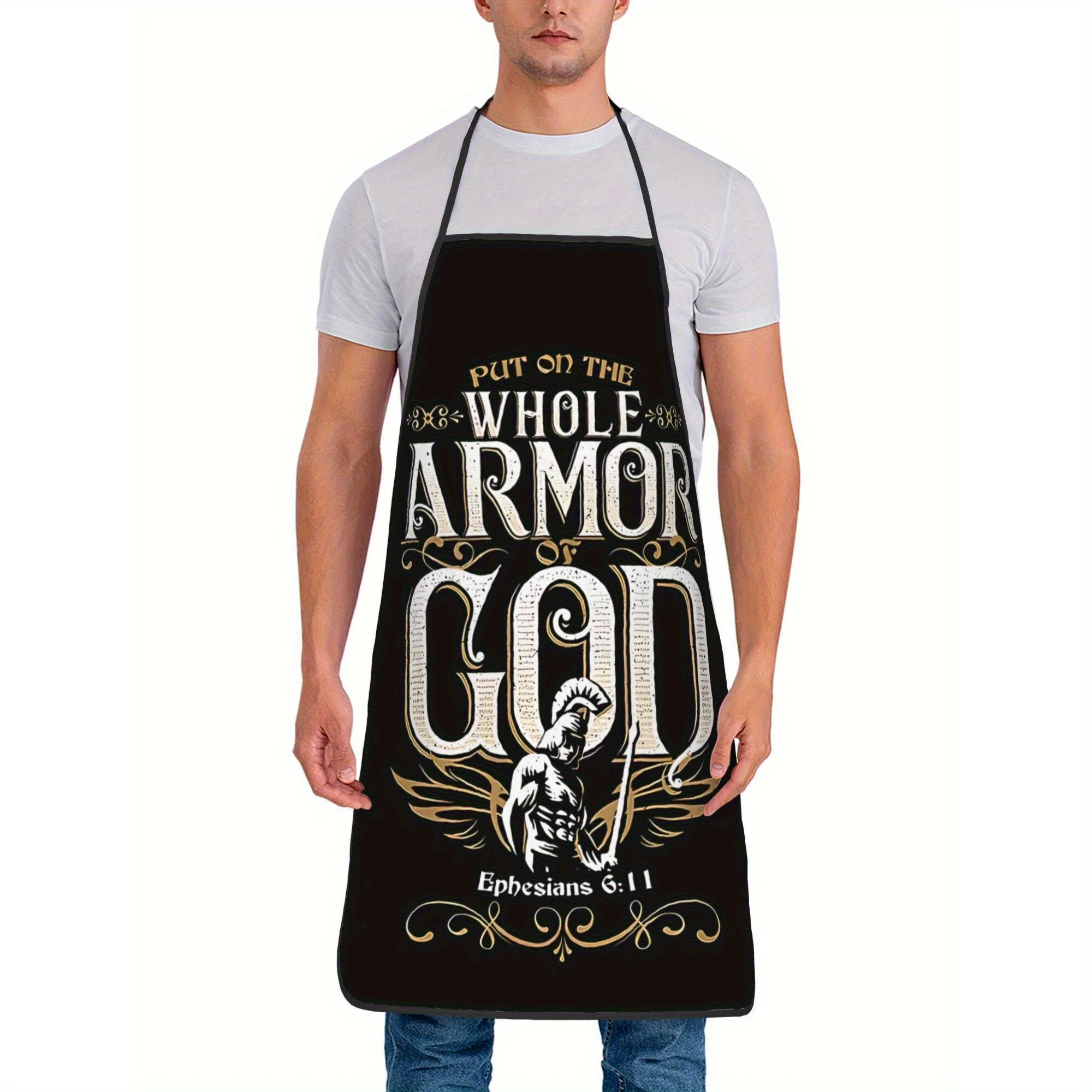 1pc 2D Flat Unisex Kitchen Apron, Shield of God Bold Golden Print, Religious Cooking Accessory for Daily Use