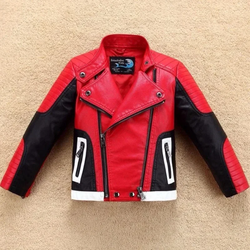

Children's PU Leather Lapel Jacket, Outerwear Coat, Windbreaker, Teen Boy Clothes, Kids Outfits, Spring, Autumn, Clothing, 3-14