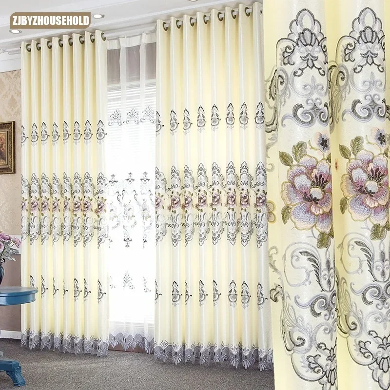 

Embroidered Customized Curtains for Living Dining Room Bedroom Shading Embroidered Window Screens Modern European